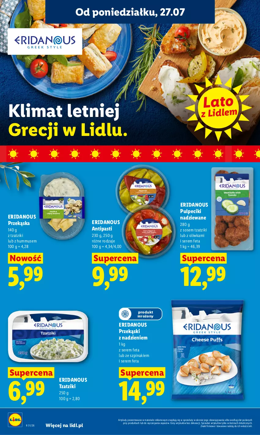 Gazetka promocyjna Lidl - Gazetka ważna od 27.07 do 29.07 - ważna 27.07 do 29.07.2026 - strona 50 - produkty: Feta, Hummus, Mus, Ser, Sos, Szpinak