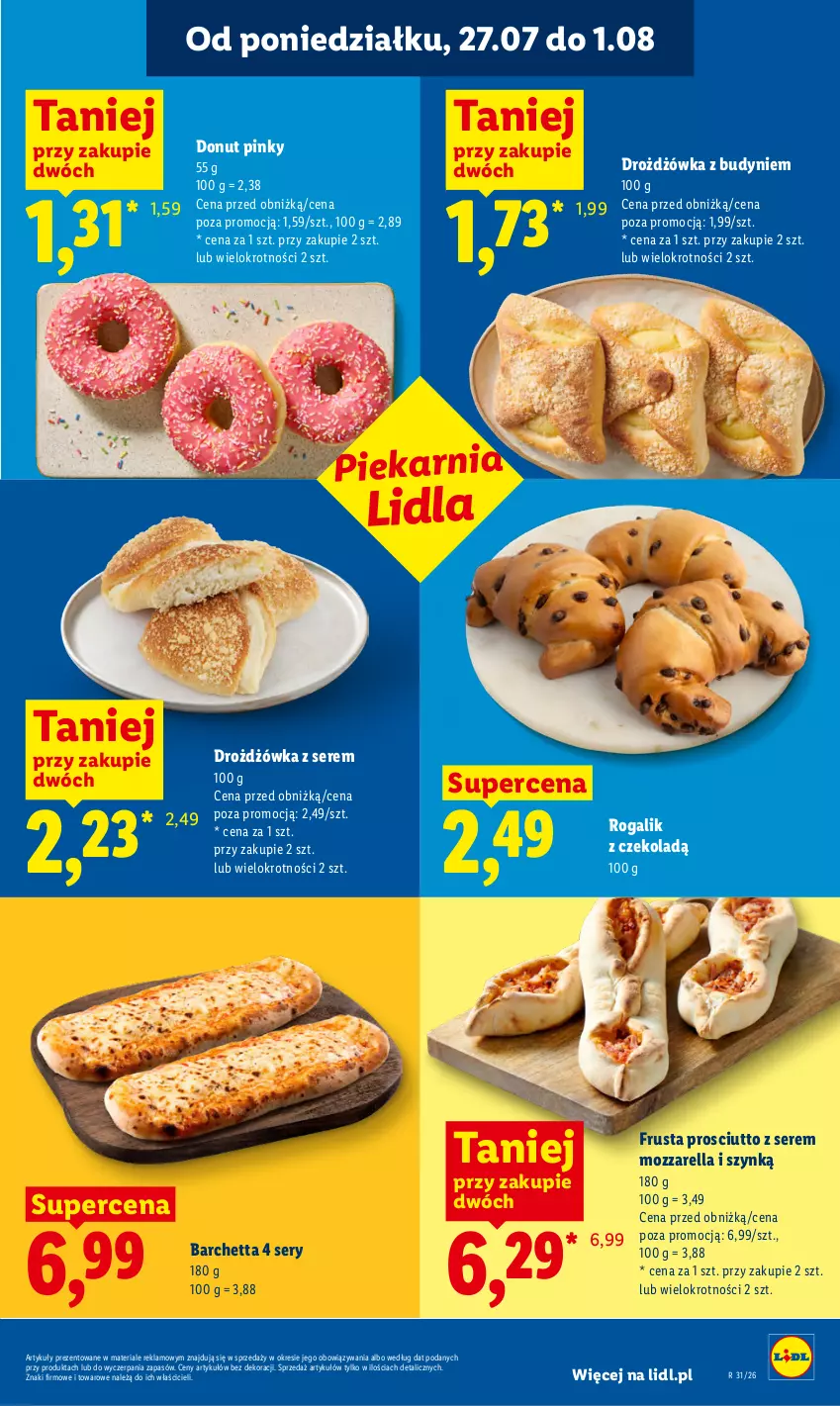 Gazetka promocyjna Lidl - Gazetka ważna od 27.07 do 29.07 - ważna 27.07 do 29.07.2026 - strona 55 - produkty: Donut, Mozzarella, Prosciutto, Rogal, Rust, Ser
