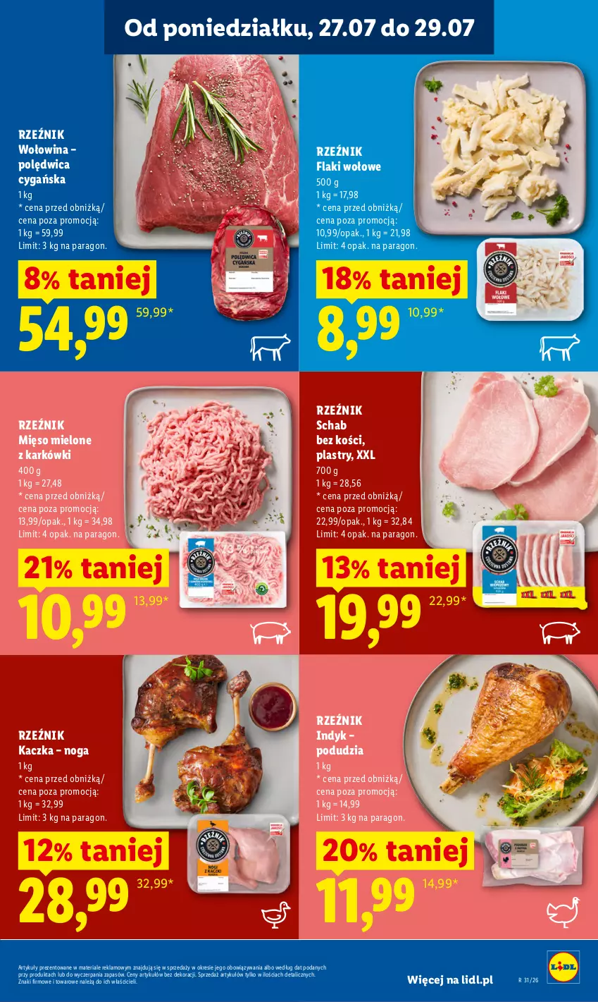 Gazetka promocyjna Lidl - Gazetka ważna od 27.07 do 29.07 - ważna 27.07 do 29.07.2026 - strona 59 - produkty: Flaki, Flaki wołowe, Kaczka, Mięso, Mięso mielone, Polędwica, Schab bez kości, Wołowina