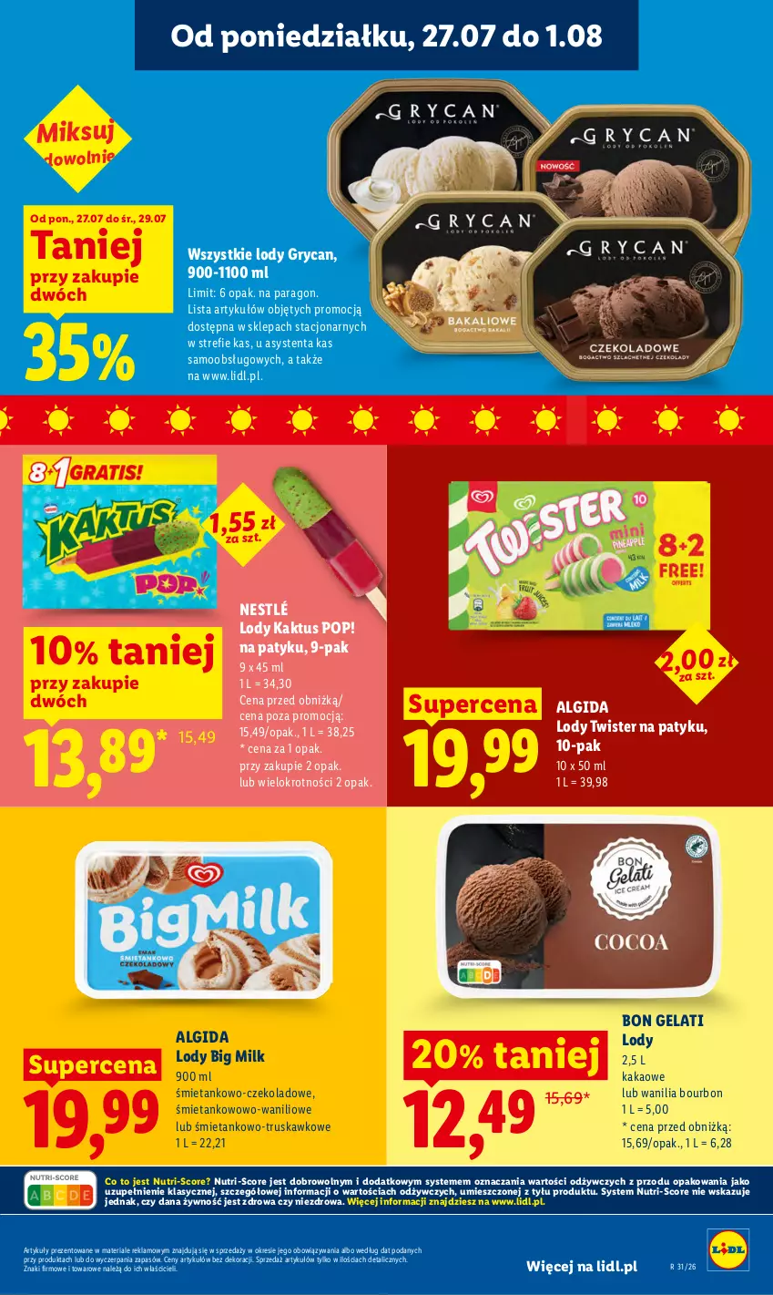 Gazetka promocyjna Lidl - Gazetka ważna od 27.07 do 29.07 - ważna 27.07 do 29.07.2026 - strona 67 - produkty: Algida, Big Milk, Bourbon, Gry, Kakao, Kaktus, LG, Lody, Nestlé