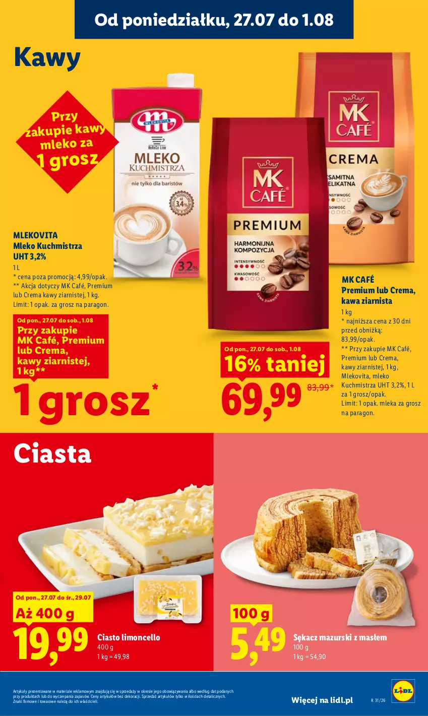 Gazetka promocyjna Lidl - Gazetka ważna od 27.07 do 29.07 - ważna 27.07 do 29.07.2026 - strona 77 - produkty: Kawa, Kawa ziarnista, Mleko, Mlekovita, Sękacz