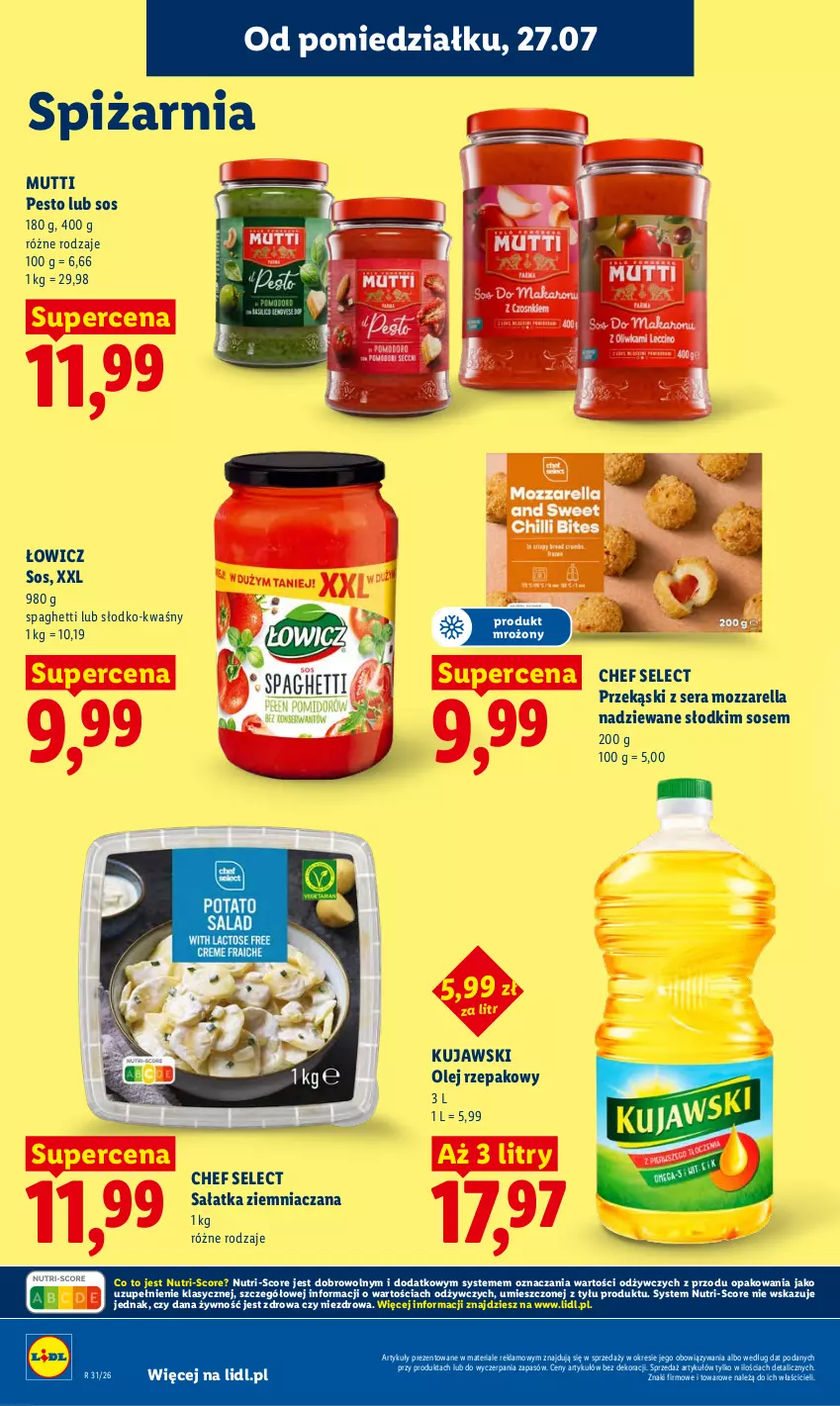 Gazetka promocyjna Lidl - Gazetka ważna od 27.07 do 29.07 - ważna 27.07 do 29.07.2026 - strona 82 - produkty: Kujawski, Mozzarella, Olej, Olej rzepakowy, Pesto, Sałat, Sałatka, Ser, Sos, Spaghetti