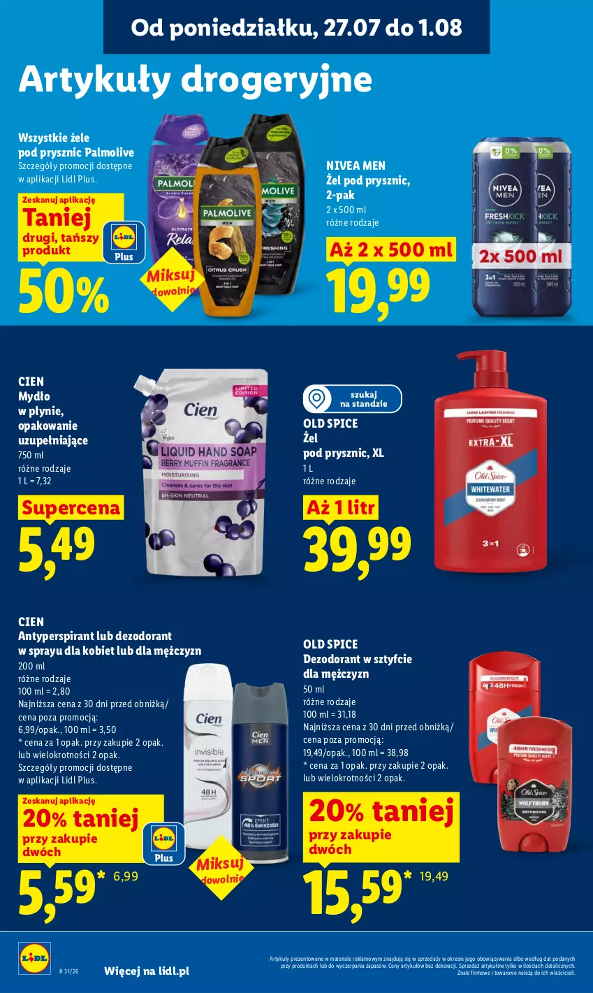 Gazetka promocyjna Lidl - Gazetka ważna od 27.07 do 29.07 - ważna 27.07 do 29.07.2026 - strona 86 - produkty: Antyperspirant, Dezodorant, Mydło, Mydło w płynie, Nivea, Nivea Men, Old Spice, Palmolive