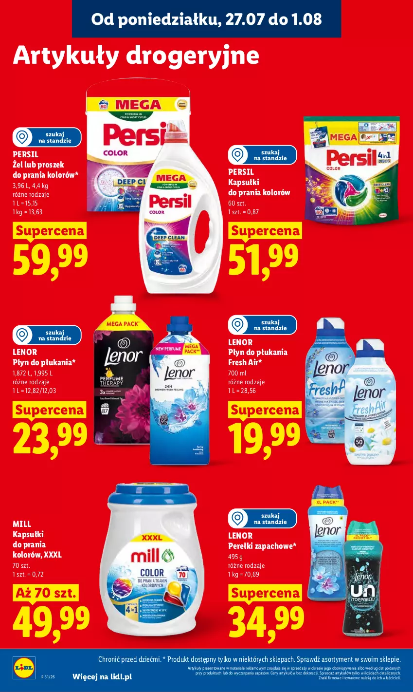 Gazetka promocyjna Lidl - Gazetka ważna od 27.07 do 29.07 - ważna 27.07 do 29.07.2026 - strona 88 - produkty: Kapsułki do prania, Lenor, Perełki zapachowe, Persil, Płyn do płukania, Proszek do prania