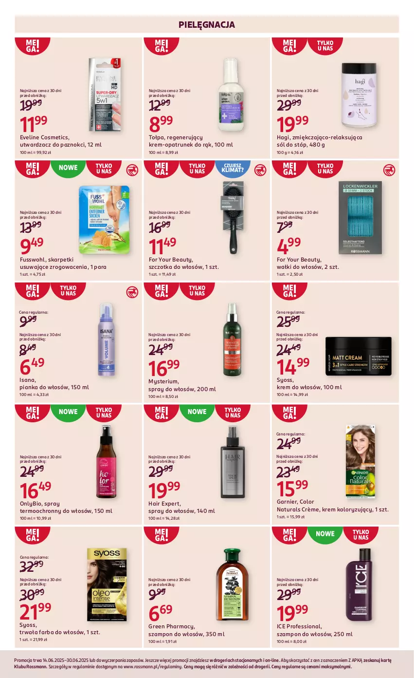 Gazetka promocyjna Rossmann - 14 czerwca - ważna 14.06 do 30.06.2025 - strona 6 - produkty: Eveline, Fa, Farba do włosów, For Your Beauty, Garnier, Green pharmacy, Isana, Karp, Pianka do włosów, Skarpetki, Sól, Syoss, Szampon, Szczotka, Szczotka do włosów, Tołpa