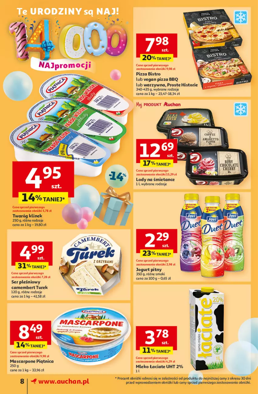 Gazetka promocyjna Auchan - Te URODZINY są NAJ Supermarket - ważna 08.05 do 14.05.2025 - strona 10 - produkty: Camembert, Fa, Jogurt, Jogurt pitny, Lody, Mascarpone, Mleko, Piątnica, Pizza, Ser, Ser pleśniowy, Twaróg