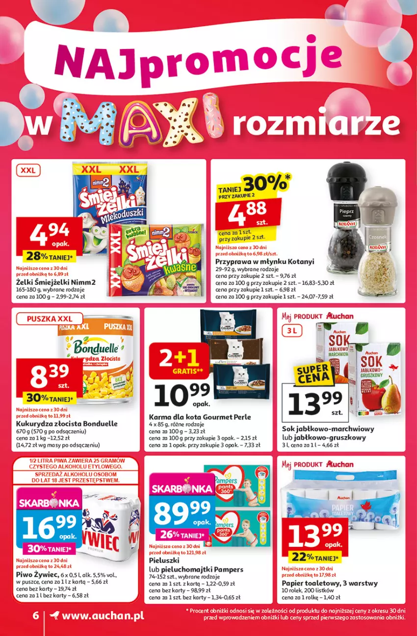 Gazetka promocyjna Auchan - Te URODZINY są NAJ Supermarket - ważna 08.05 do 14.05.2025 - strona 6 - produkty: Bonduelle, Kukurydza, Majtki, Nimm2, Pampers, Papier, Papier toaletowy, Pieluchomajtki, Piwo, Sok