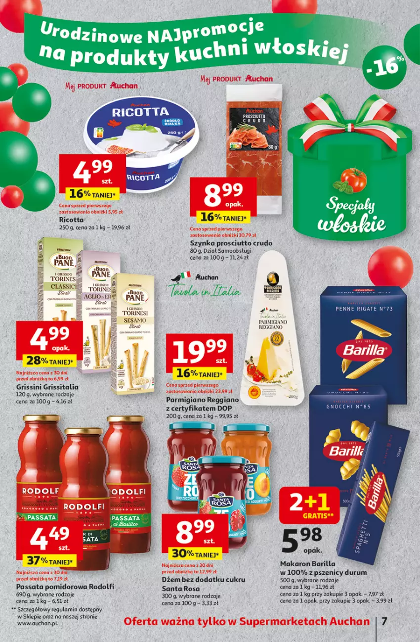 Gazetka promocyjna Auchan - Te URODZINY są NAJ Supermarket - ważna 08.05 do 14.05.2025 - strona 7 - produkty: Barilla, Grissini, Makaron, Odol, Penne, Prosciutto, Ricotta, Rum, Szynka