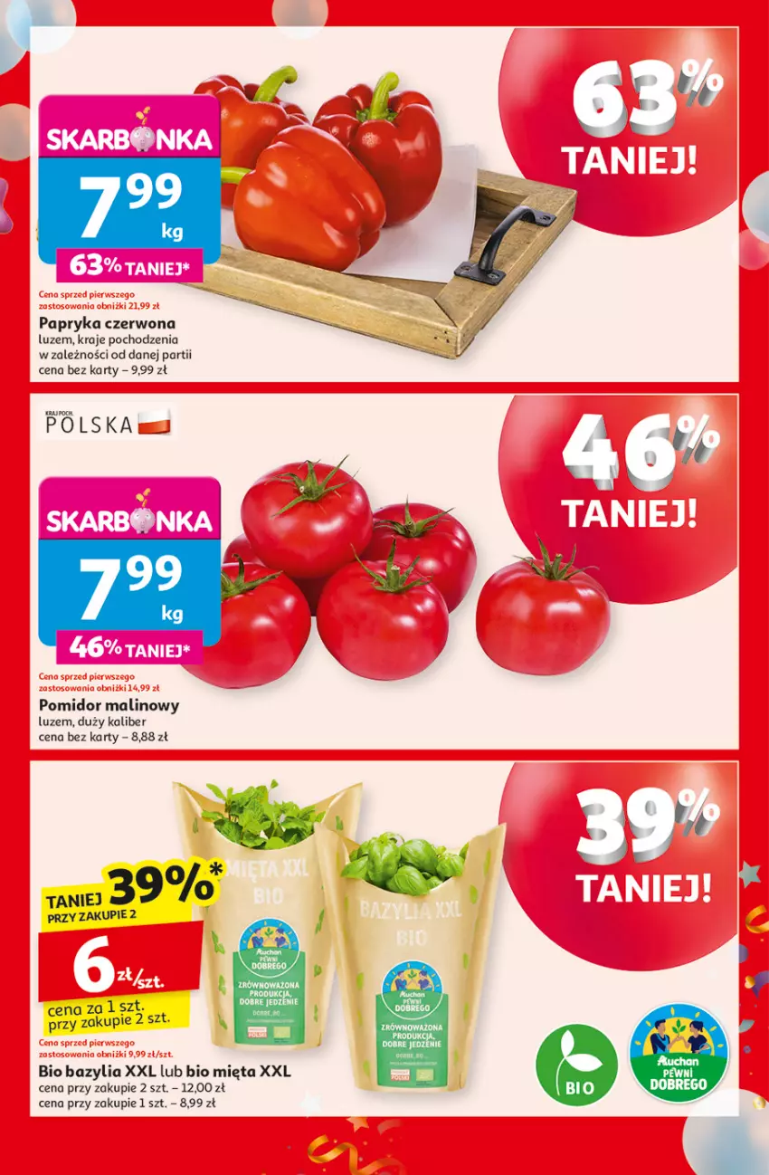 Gazetka promocyjna Auchan - Te URODZINY są NAJ Supermarket - ważna 08.05 do 14.05.2025 - strona 9 - produkty: Bazyl, Bazylia, Mięta, Papryka, Papryka czerwona, Pomidor malinowy