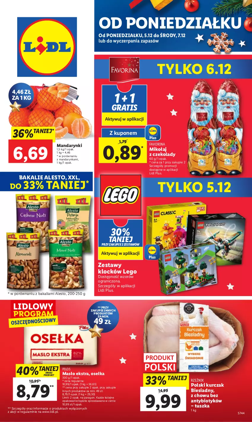 Gazetka promocyjna Lidl - GAZETKA - ważna 05.12 do 07.12.2022 - strona 1 - produkty: Fa, Gra, Kurczak, LEGO, Mandarynki, Masło, Olej, Pilos, Por, Tusz