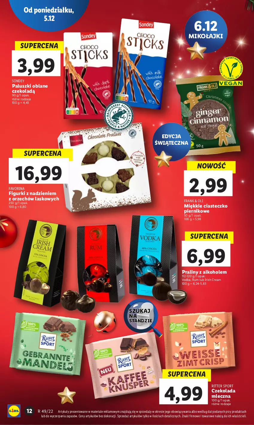 Gazetka promocyjna Lidl - GAZETKA - ważna 05.12 do 07.12.2022 - strona 12 - produkty: Alkohole, Czekolada, Czekolada mleczna, Fa, Piernik, Por, Praliny, Ritter Sport, Rum, Sport