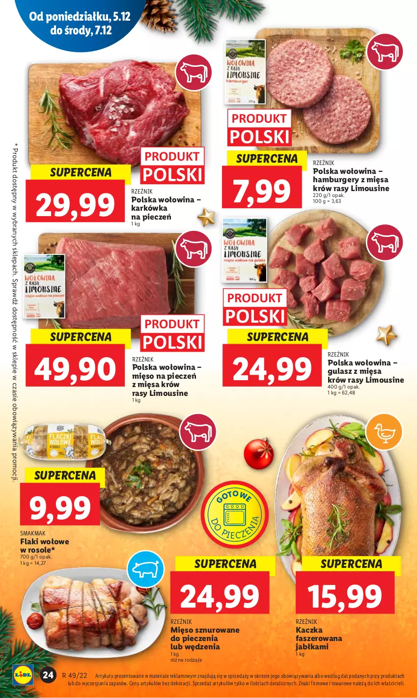 Gazetka promocyjna Lidl - GAZETKA - ważna 05.12 do 07.12.2022 - strona 28 - produkty: Burger, Fa, Flaki, Flaki wołowe, Hamburger, Jabłka, Kaczka, Kaczka faszerowana, Mięso, Piec, Wołowina