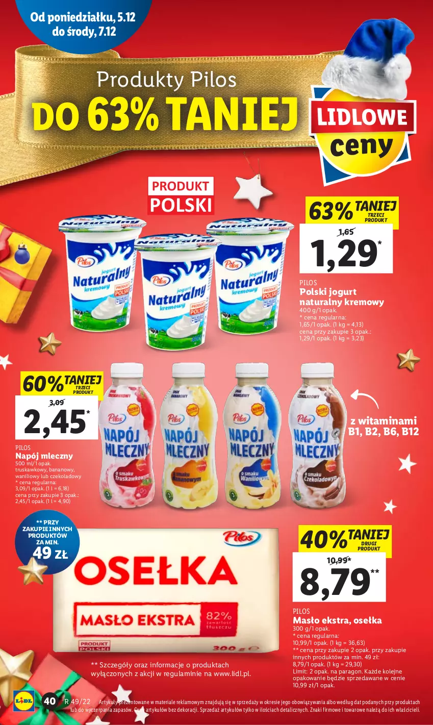 Gazetka promocyjna Lidl - GAZETKA - ważna 05.12 do 07.12.2022 - strona 44 - produkty: Jogurt, Jogurt naturalny, Masło, Napój, Napój mleczny, Olej, Pilos