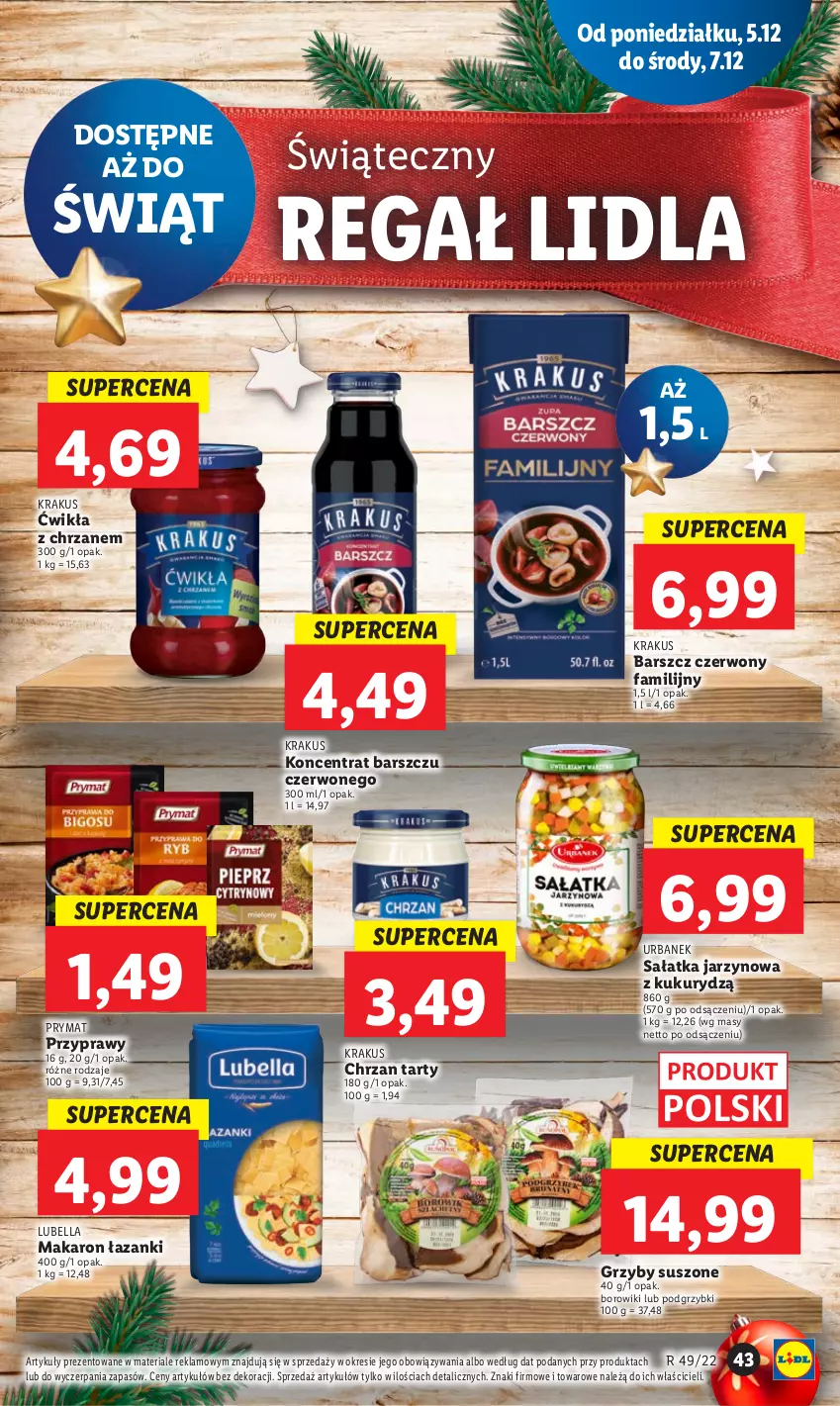 Gazetka promocyjna Lidl - GAZETKA - ważna 05.12 do 07.12.2022 - strona 47 - produkty: Bell, Bella, Borowiki, Chrzan, Fa, Grzyby, Krakus, Lubella, Makaron, Podgrzybki, Prymat, Przyprawy, Regał, Sałat, Sałatka