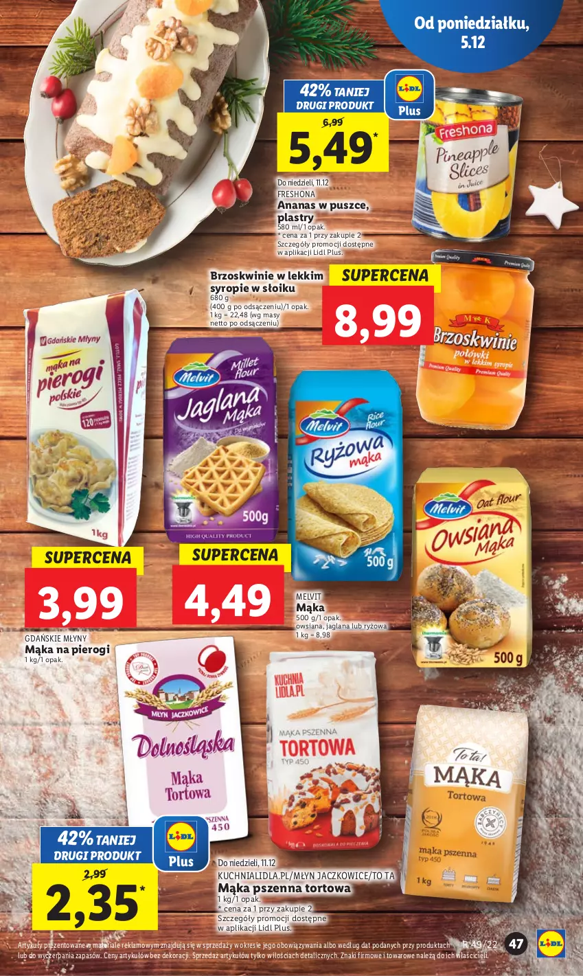 Gazetka promocyjna Lidl - GAZETKA - ważna 05.12 do 07.12.2022 - strona 53 - produkty: Ananas, Brzoskwinie, Kuchnia, LANA, Mąka, Mąka na pierogi, Mąka pszenna, Melvit, Pierogi, Ryż, Syrop