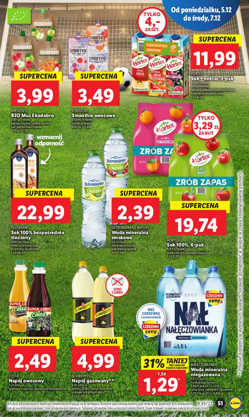 Gazetka promocyjna Lidl - GAZETKA - ważna 05.12 do 07.12.2022 - strona 57 - produkty: Fa, Gin, Gra, Granat, Hortex, Imbir, Limonka, Marchewka, Mus, Nałęczowianka, Napój, Napój gazowany, Nektar, Oleo, Oleofarm, Por, Schweppes, Smoothie, Sok, Sok jabłkowy, Woda, Woda mineralna