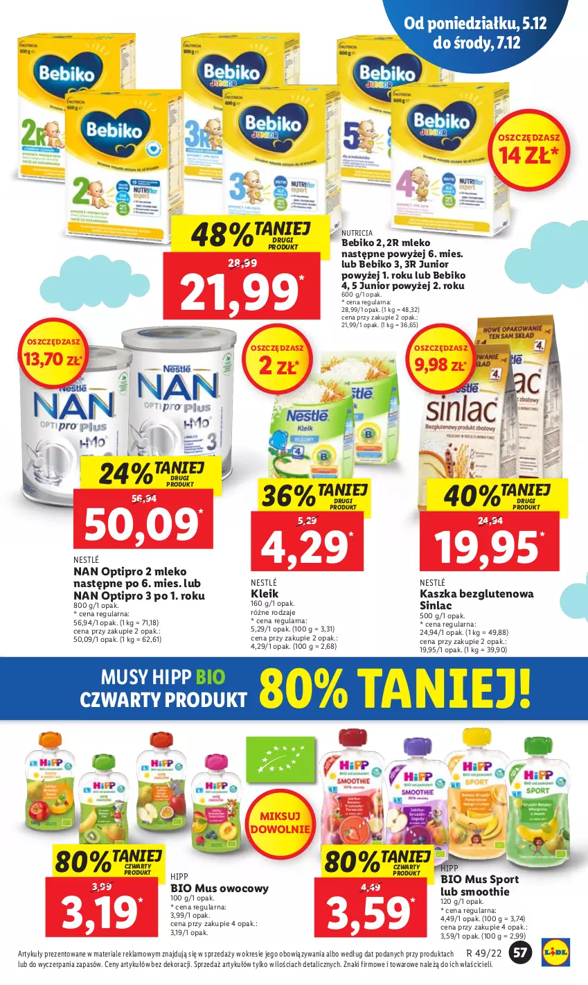 Gazetka promocyjna Lidl - GAZETKA - ważna 05.12 do 07.12.2022 - strona 63 - produkty: Bebiko, HiPP, Hipp Bio, Mleko, Mus, NAN Optipro, Nestlé, O nas, Por, Sinlac, Smoothie, Sport