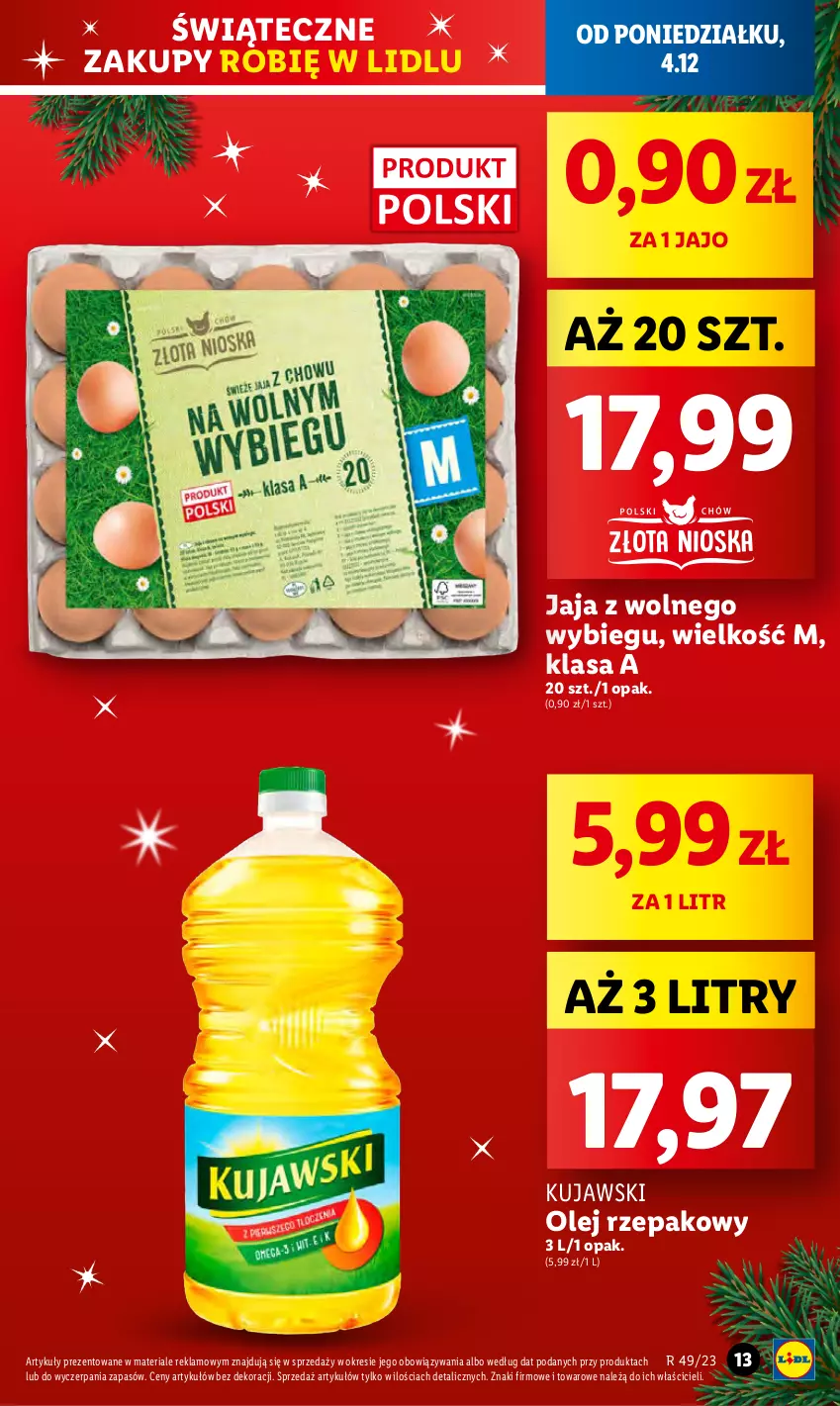 Gazetka promocyjna Lidl - GAZETKA - ważna 04.12 do 06.12.2023 - strona 13 - produkty: Jaja, Jaja z wolnego wybiegu, Kujawski, Olej, Olej rzepakowy