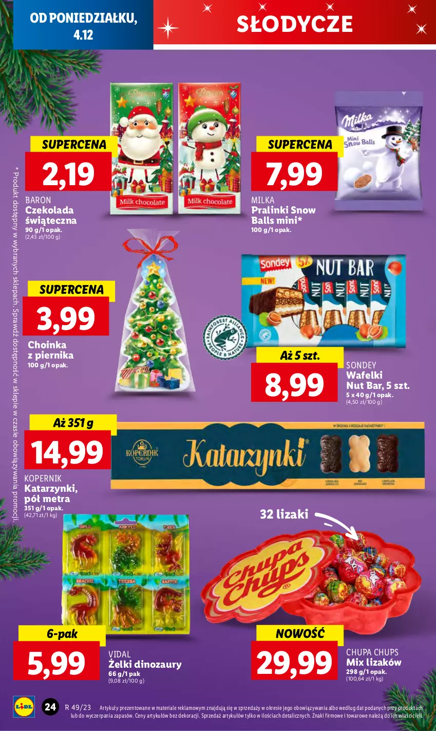 Gazetka promocyjna Lidl - GAZETKA - ważna 04.12 do 06.12.2023 - strona 28 - produkty: Choinka, Chupa Chups, Czekolada, Dinozaur, Inka, Lizaki, Milka, Piernik