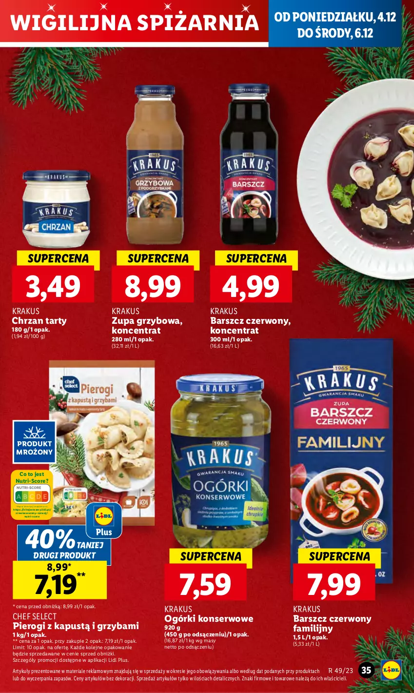 Gazetka promocyjna Lidl - GAZETKA - ważna 04.12 do 06.12.2023 - strona 41 - produkty: Chrzan, Fa, Kapustą, Krakus, Ogórki konserwowe, Olej, Pierogi, Ser, Wazon, Zupa