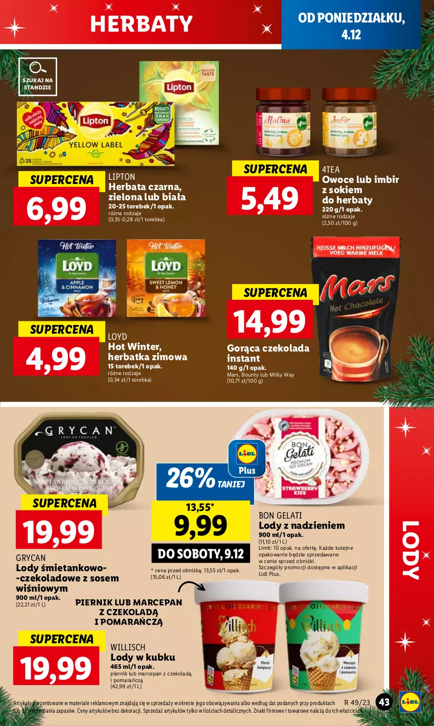 Gazetka promocyjna Lidl - GAZETKA - ważna 04.12 do 06.12.2023 - strona 49 - produkty: Bounty, Czekolada, Gry, Herbata, Herbata czarna, Imbir, Lipton, Lody, Loyd, Mars, Milky Way, Olej, Owoce, Piernik, Sok, Sos, Torebka