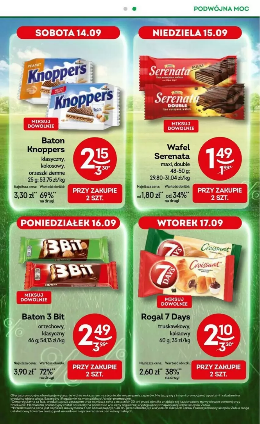 Gazetka promocyjna Żabka - ważna 11.09 do 24.09.2024 - strona 45 - produkty: 7 Days, Baton, Kakao, Knoppers, Kokos, Orzeszki, Orzeszki ziemne, Rogal, Ser