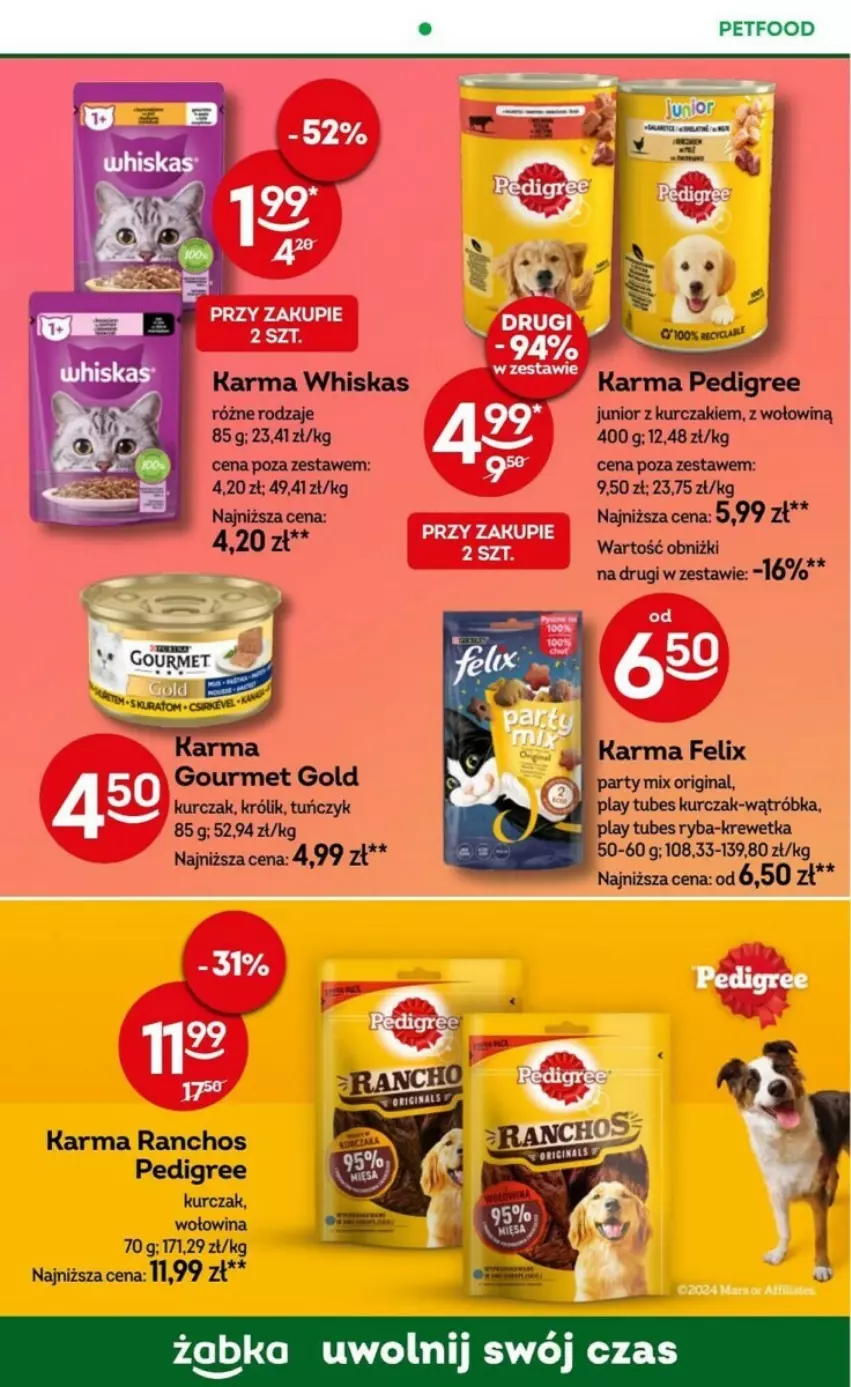 Gazetka promocyjna Żabka - ważna 11.09 do 24.09.2024 - strona 70 - produkty: Felix, Gin, Gourmet Gold, Królik, Kurczak, Pedigree, Ryba, Tuńczyk, Whiskas, Wołowina