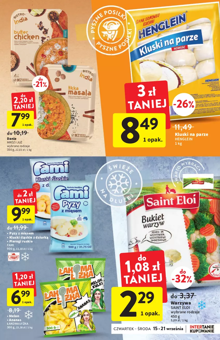 Gazetka promocyjna Intermarche - Gazetka Intermarche - ważna 15.09 do 21.09.2022 - strona 19 - produkty: Ananas, Fa, Kluski na parze, Melon, Pierogi, Warzywa