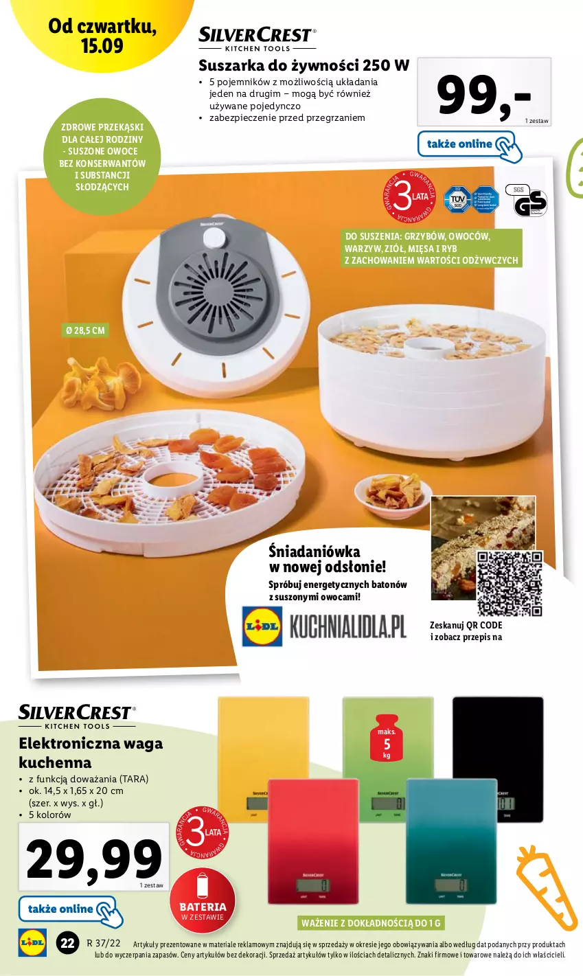 Gazetka promocyjna Lidl - GAZETKA - ważna 12.09 do 17.09.2022 - strona 24 - produkty: Bateria, Baton, Owoce, Piec, Pojemnik, Ser, Suszarka, Waga