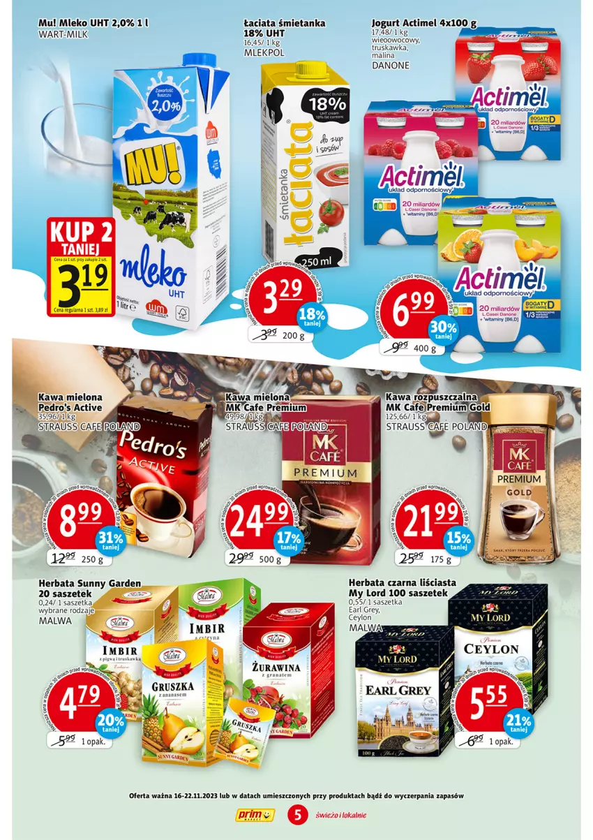 Gazetka promocyjna Prim Market - ważna 16.11 do 22.11.2023 - strona 5 - produkty: Actimel, Ananas, Danone, Earl Grey, Herbata, Herbata czarna, Imbir, Jogurt, Kawa, Kawa mielona, Kawa rozpuszczalna, Mleko