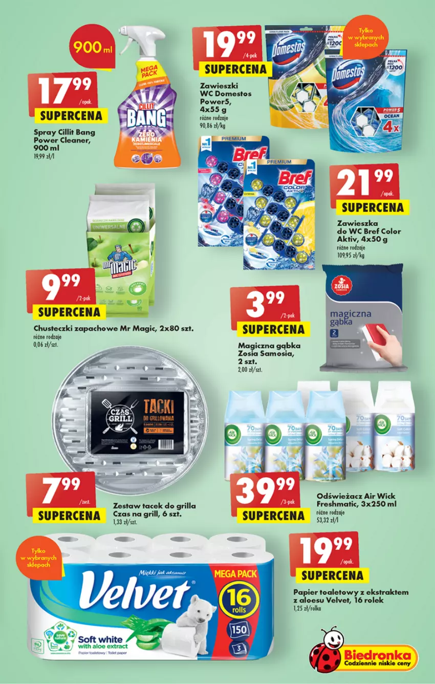 Gazetka promocyjna Biedronka - Od czwartku - ważna 13.07 do 19.07.2023 - strona 55 - produkty: Air Wick, Bref, Chusteczki, Cillit Bang, Domestos, Grill, Velvet, Zawieszka do wc, Zawieszki