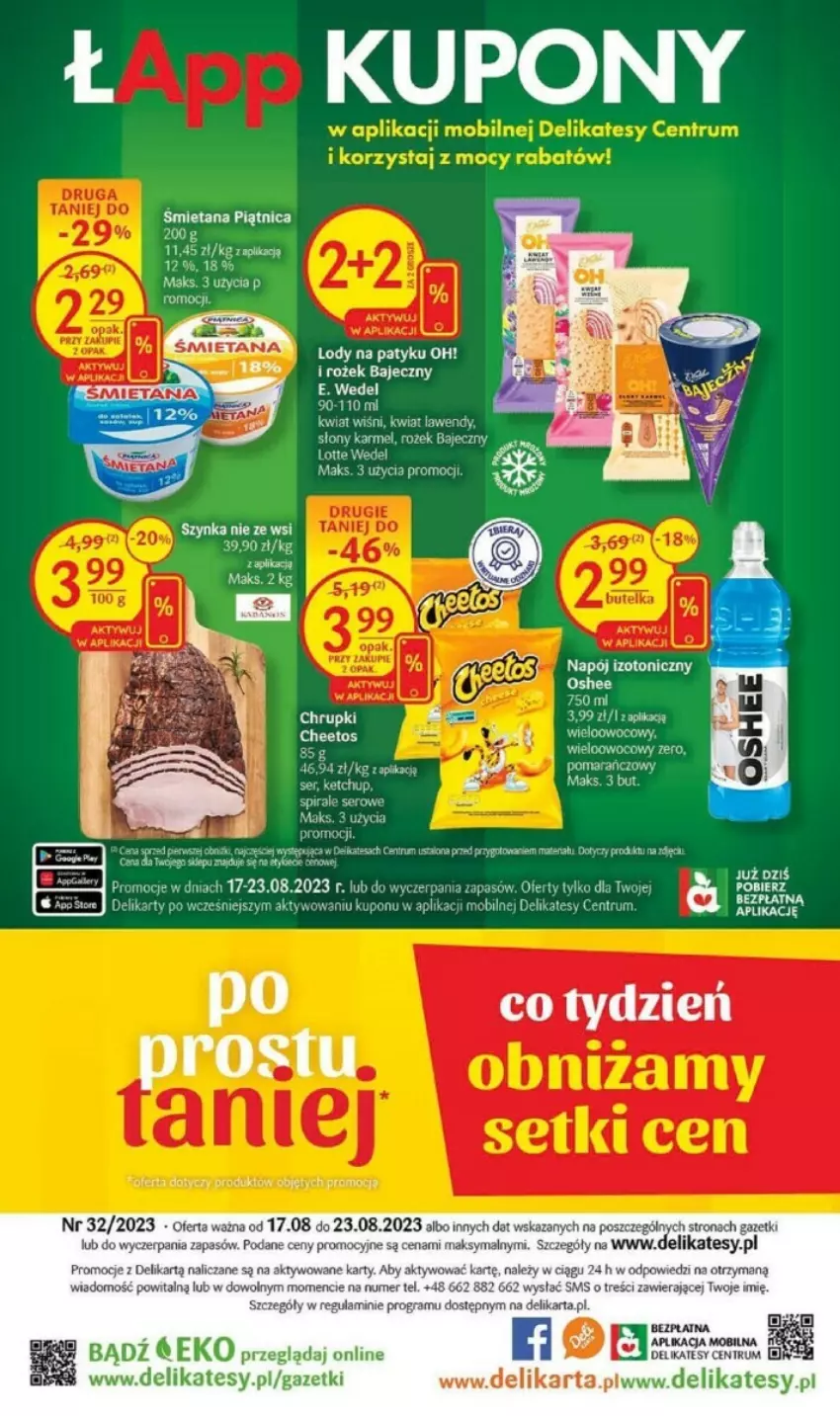 Gazetka promocyjna Delikatesy Centrum - ważna 17.08 do 23.08.2023 - strona 26 - produkty: Cheetos, Chrupki, E. Wedel, Gra, Lody, Mobil, Mop, Napój, Napój izotoniczny, Piątnica, Rum, Ser, Szynka