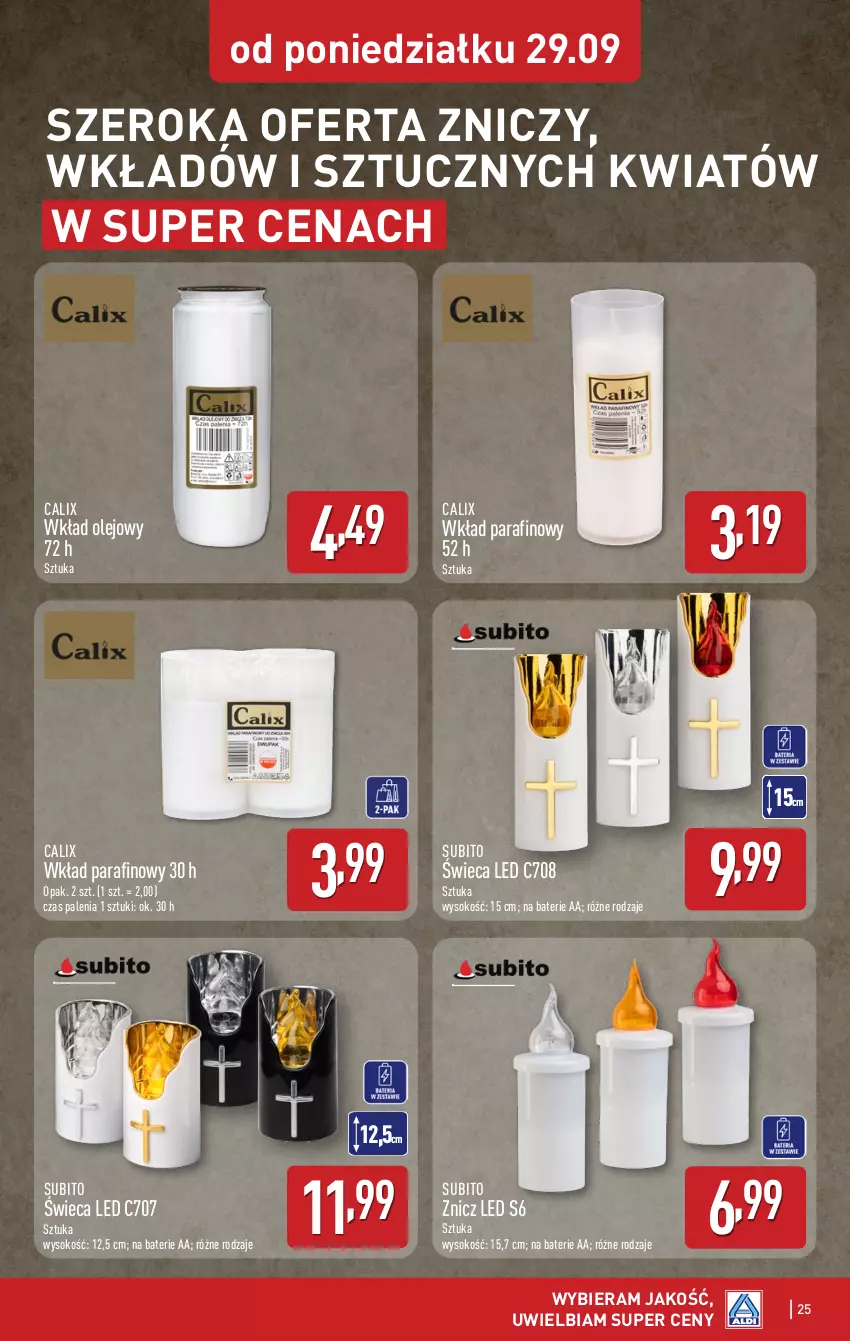 Gazetka promocyjna Aldi - Pełna oferta - ważna 29.09 do 04.10.2025 - strona 25 - produkty: Olej, Sok, Wkład olejowy, Znicz