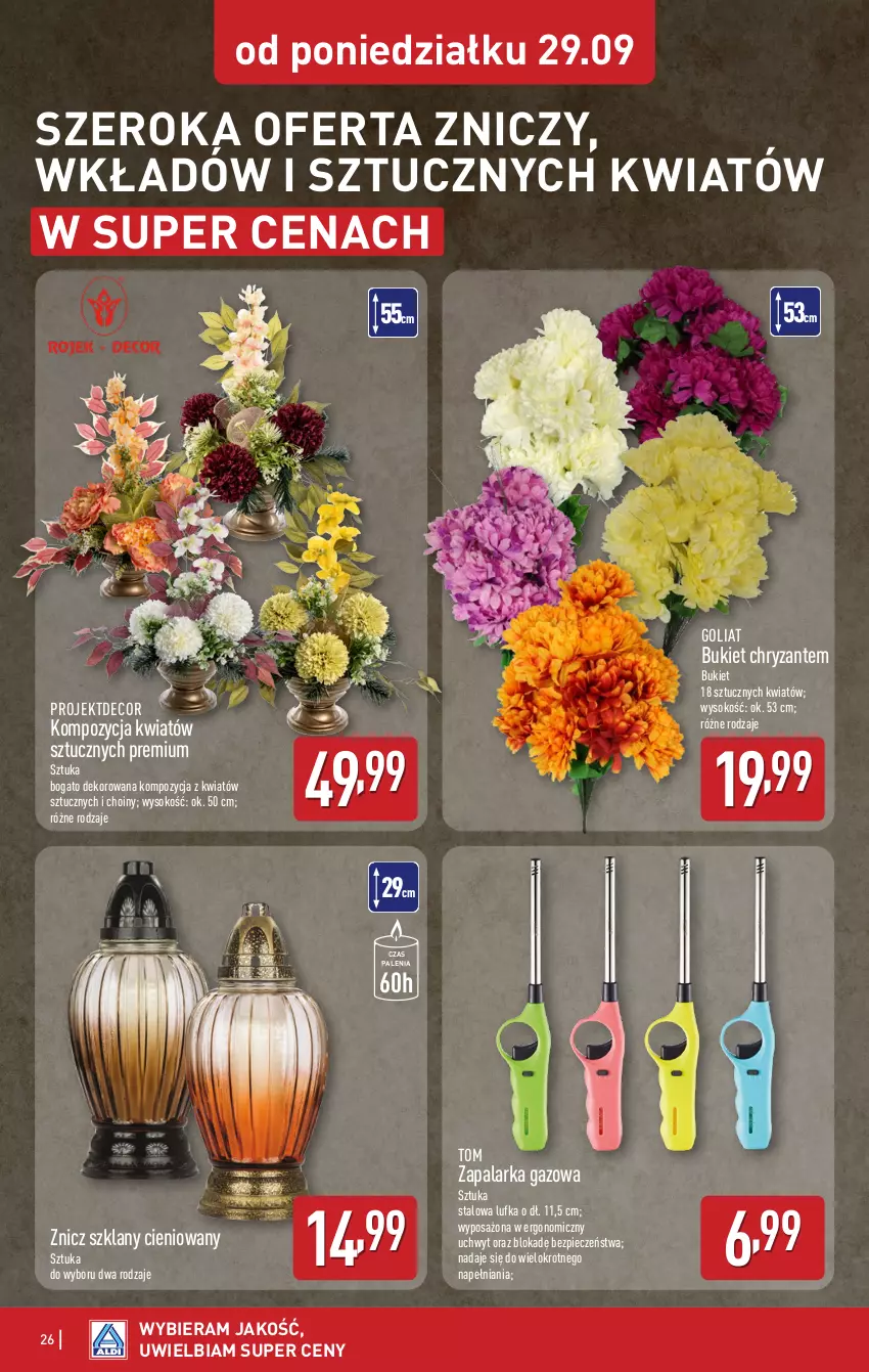 Gazetka promocyjna Aldi - Pełna oferta - ważna 29.09 do 04.10.2025 - strona 26 - produkty: Bukiet, Piec, Sok, Zapalarka, Znicz