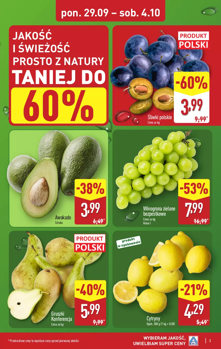 Gazetka promocyjna Aldi - Pełna oferta - ważna 29.09 do 04.10.2025 - strona 3 - produkty: Cytryny, Gruszki, Wino, Winogrona