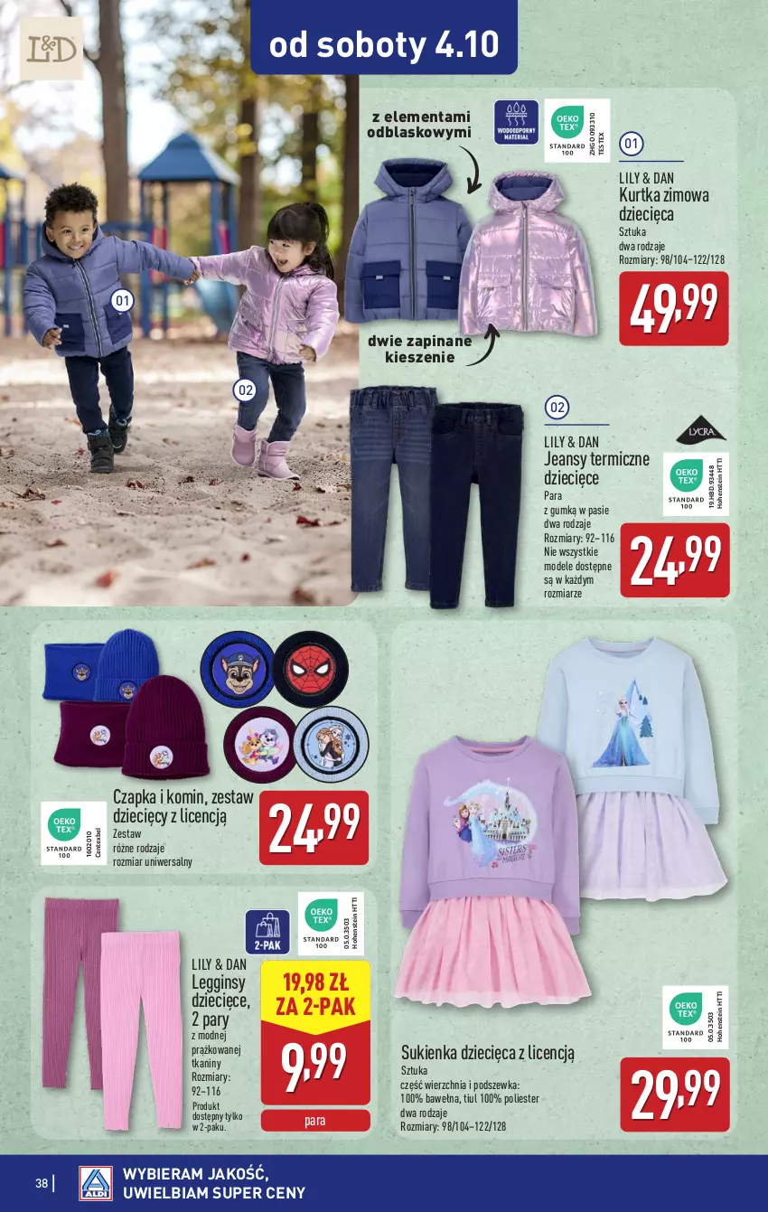 Gazetka promocyjna Aldi - Pełna oferta - ważna 29.09 do 04.10.2025 - strona 38 - produkty: Czapka, Dzieci, Gin, Kurtka, Legginsy, Sukienka, Wełna