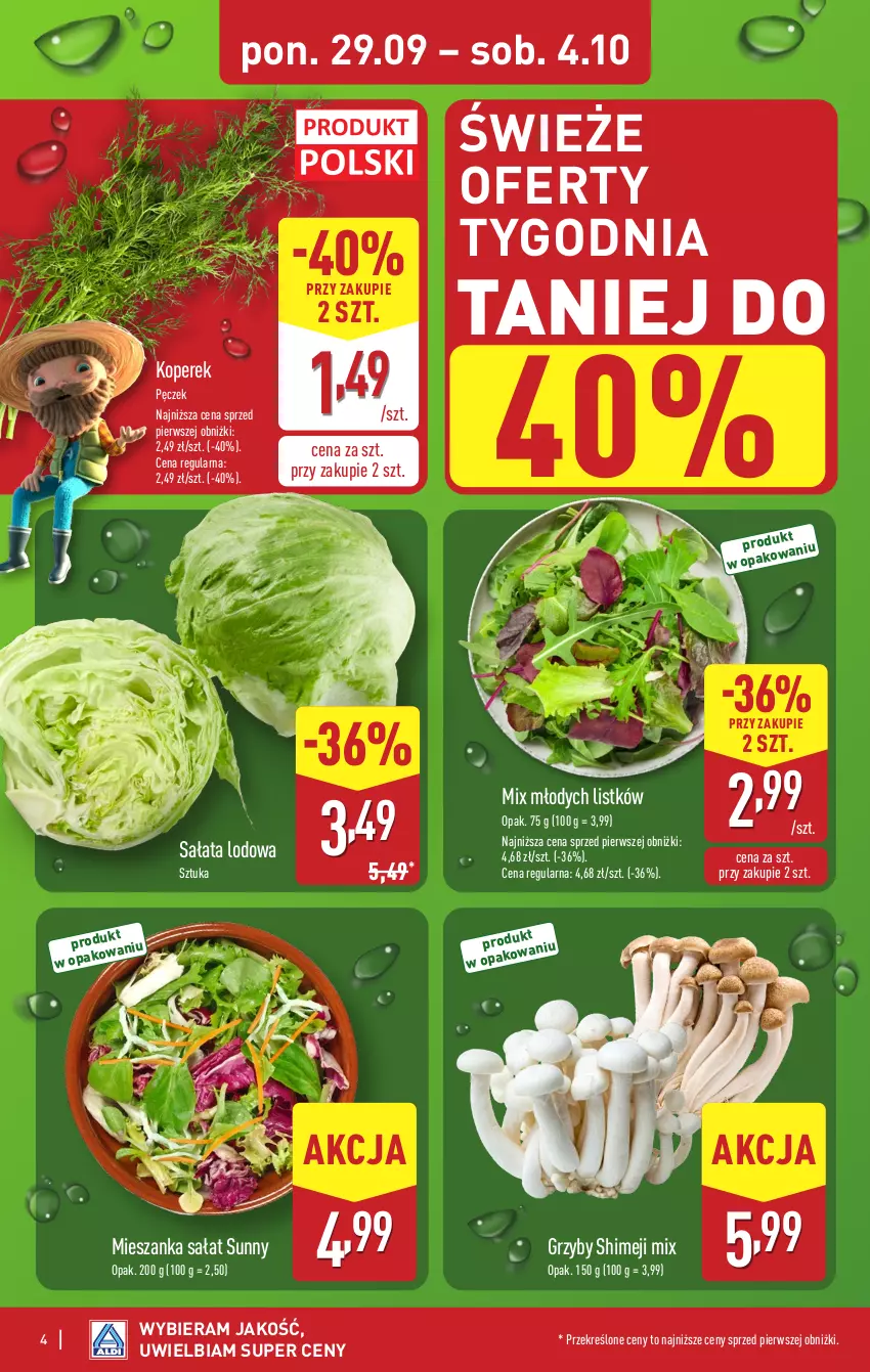 Gazetka promocyjna Aldi - Pełna oferta - ważna 29.09 do 04.10.2025 - strona 4 - produkty: Grzyby, Koperek pęczek, Mieszanka sałat, Sałat, Sałata lodowa
