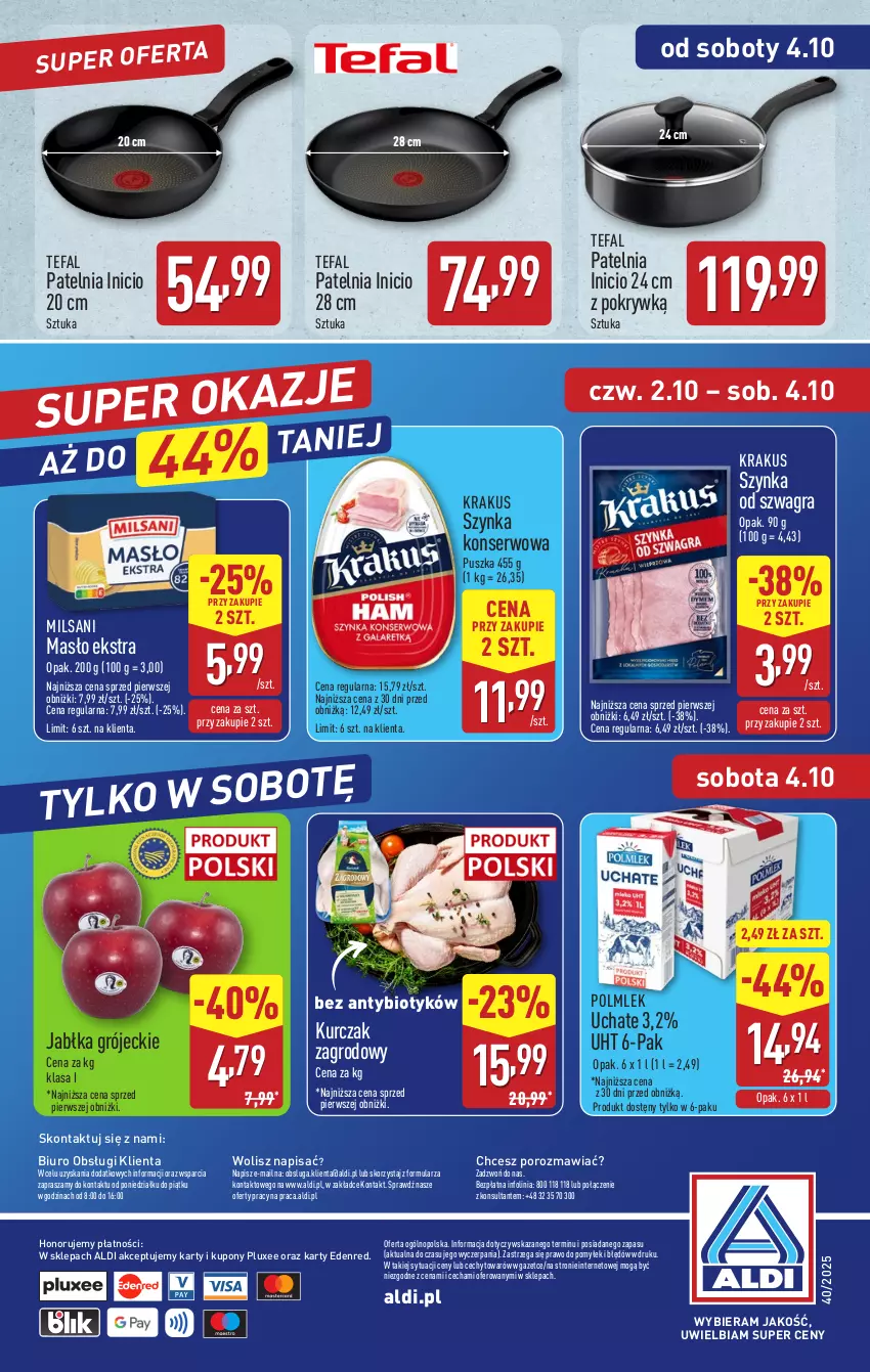 Gazetka promocyjna Aldi - Pełna oferta - ważna 29.09 do 04.10.2025 - strona 41 - produkty: Biuro, Fa, Gra, Jabłka, Krakus, Kurczak, Masło, O nas, Patelnia, POLMLEK, Por, Ser, Szynka, Szynka konserwowa, Tefal