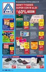 Gazetka promocyjna Aldi - Pełna oferta - Gazetka - ważna od 04.10 do 04.10.2025 - strona 1 - produkty: Mięso mielone z szynki, Mięso mielone, Sos, Ser, Gra, Hofburger, Kawa ziarnista, Buty, Jaja, Mięsne specjały, Kawa mielona, Kawa, Golden Seafood, Konfitura, Burger, Clogsy, Tuńczyk, Jacobs, Mięso, Piżama, Fa
