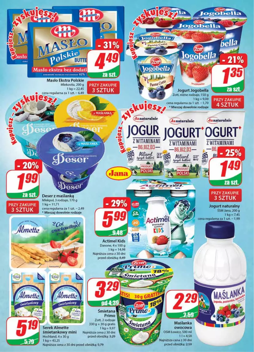 Gazetka promocyjna Dino - G29 - ważna 19.07 do 25.07.2023 - strona 14 - produkty: Actimel, Almette, Bell, Bella, Danone, Deser, Gra, Hochland, Jogobella, Jogurt, Jogurt naturalny, LG, Maślanka, Masło, Ser, Serek, Zott