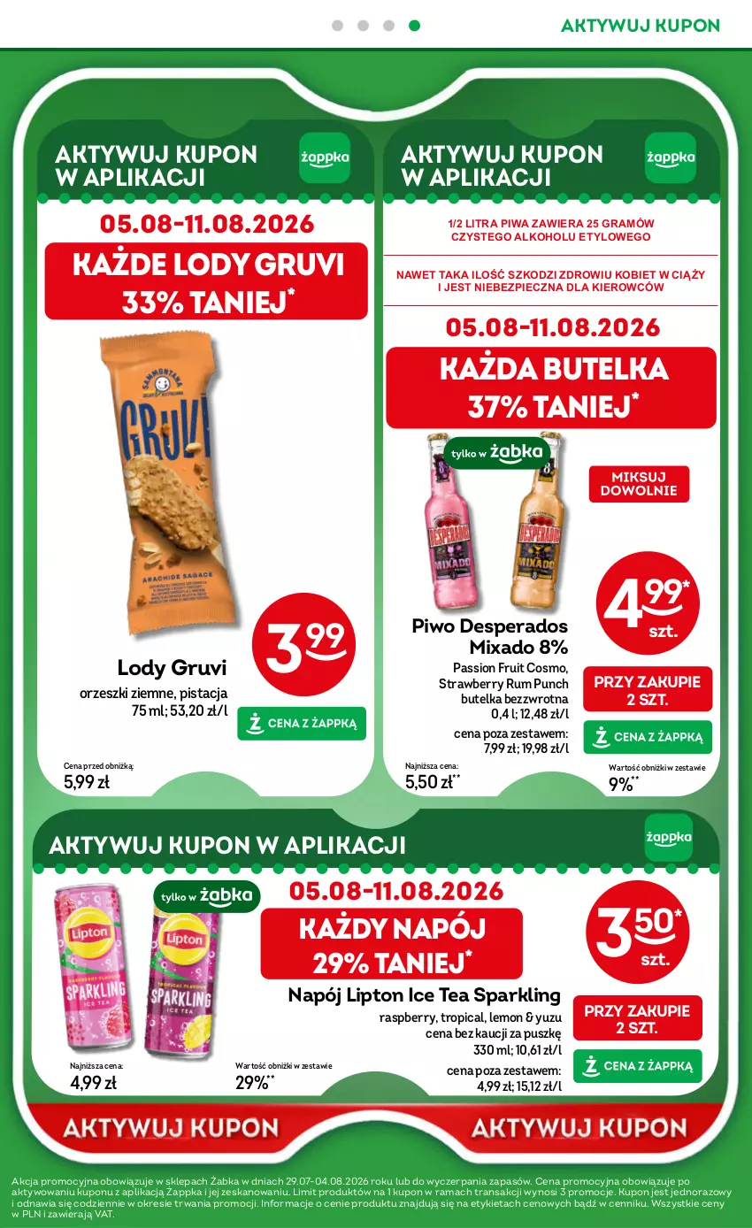 Gazetka promocyjna Żabka - gazetka-promocyjna-31-32-2026 - ważna 29.07 do 11.08.2026 - strona 39 - produkty: Desperados, Gra, Ice tea, Lipton, Lody, Mixa, Napój, Orzeszki, Orzeszki ziemne, Piec, Piwa, Piwo, Rama, Rum, Tran, Tropical