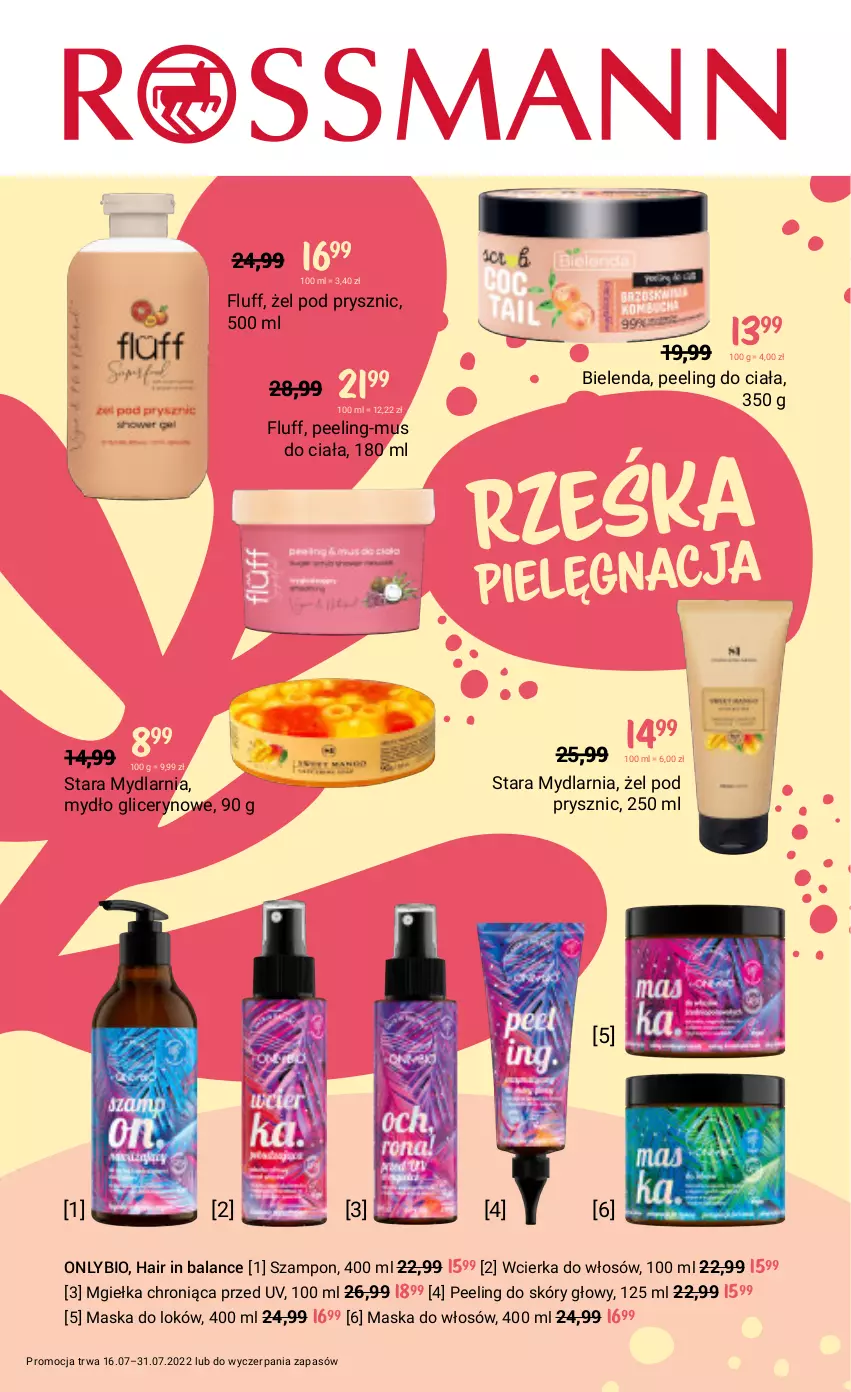 Gazetka promocyjna Rossmann - ważna 16.07 do 31.07.2022 - strona 16 - produkty: Bielenda, Maska, Maska do włosów, Mus, Mydło, Peeling, Szampon