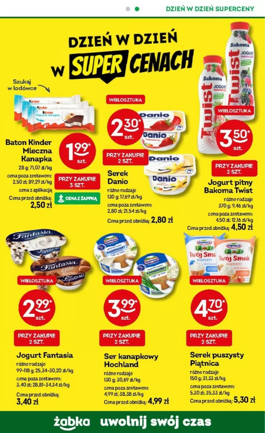 Gazetka promocyjna Żabka - ważna 18.12.2024 do 01.01.2025 - strona 44 - produkty: Bakoma, Baton, Danio, Fa, Fanta, Hochland, Jogurt, Jogurt pitny, Kinder, Piątnica, Ser, Serek, Serek puszysty