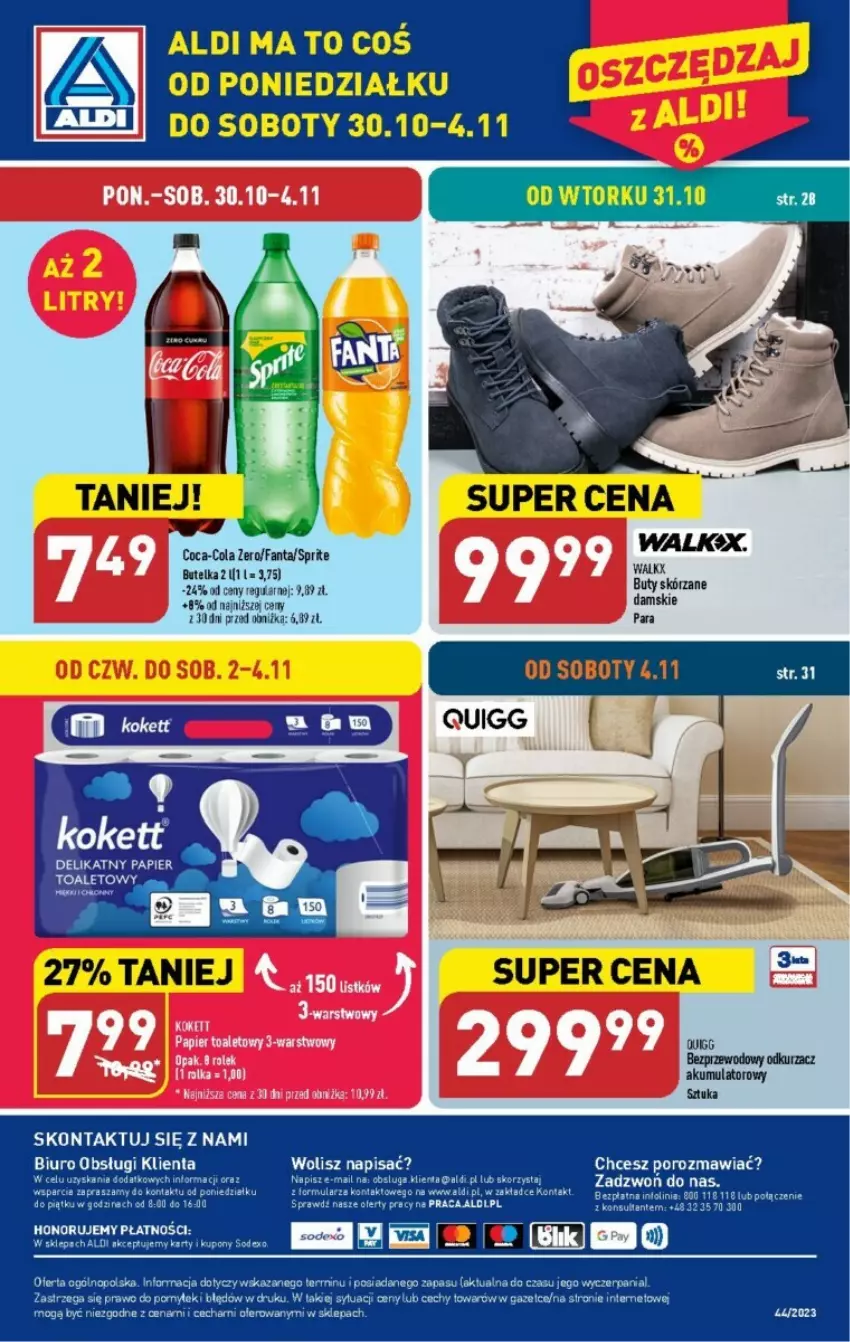 Gazetka promocyjna Aldi - ważna 30.10 do 04.11.2023 - strona 32 - produkty: Akumulator, Biuro, Coca-Cola, Fa, Fanta, Odkurzacz, Papier, Por, Sprite