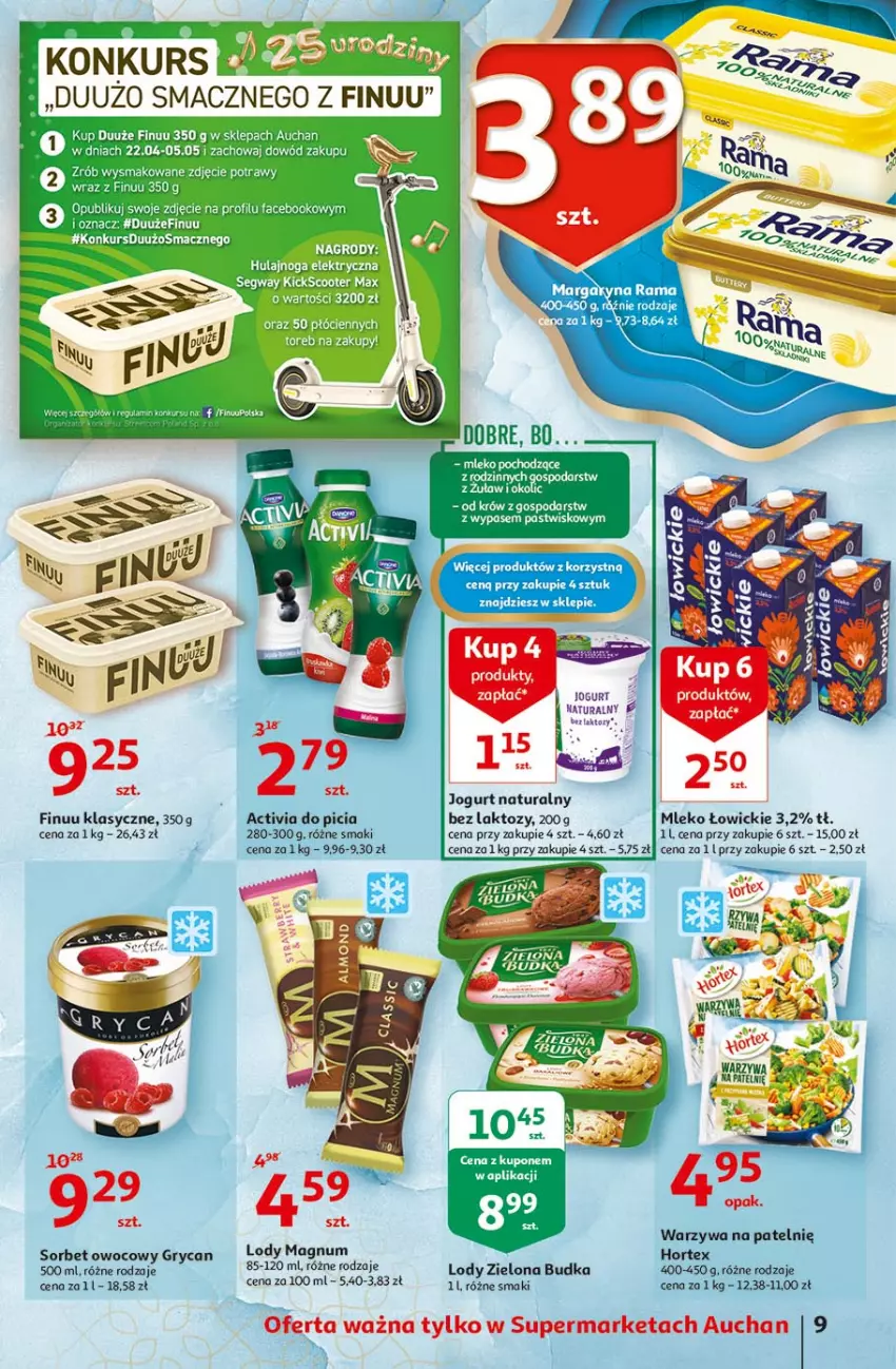 Gazetka promocyjna Auchan - 25 Urodziny #1 Supermarkety - ważna 22.04 do 28.04.2021 - strona 9 - produkty: Activia, Finuu, Gry, Hortex, Jogurt, Jogurt naturalny, Lody, Mleko, Warzywa, Zielona Budka