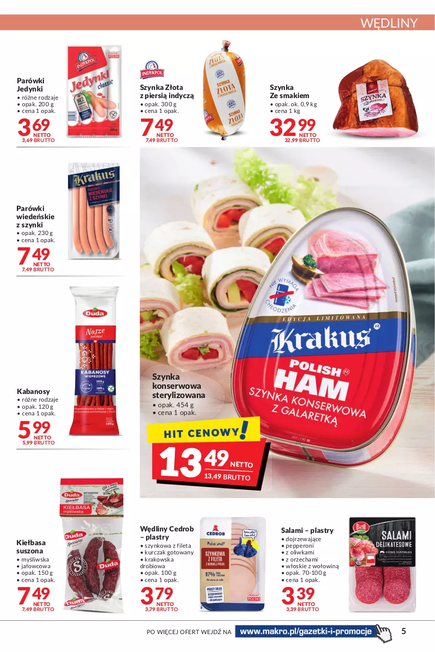 Gazetka promocyjna Makro - [Oferta promocyjna] Artykuły spożywcze i przemysłowe - ważna 22.03 do 04.04.2022 - strona 5 - produkty: Kabanos, Kiełbasa, Kurczak, Kurczak gotowany, Parówki, Salami, Ser, Szynka, Szynka konserwowa