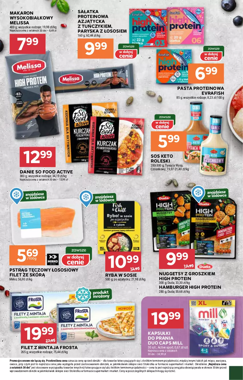 Gazetka promocyjna Stokrotka - Supermarket Opole/Radom - ważna 27.02 do 05.03.2025 - strona 17 - produkty: Burger, Filet z mintaja, Frosta, Hamburger, Kapsułki do prania, Makaron, Mięso, Mintaj, Owoce, Por, Pstrąg, Pstrąg tęczowy, Ryba, Sałat, Sałatka, So Food, Sok, Sos, Sport, Tuńczyk, Warzywa