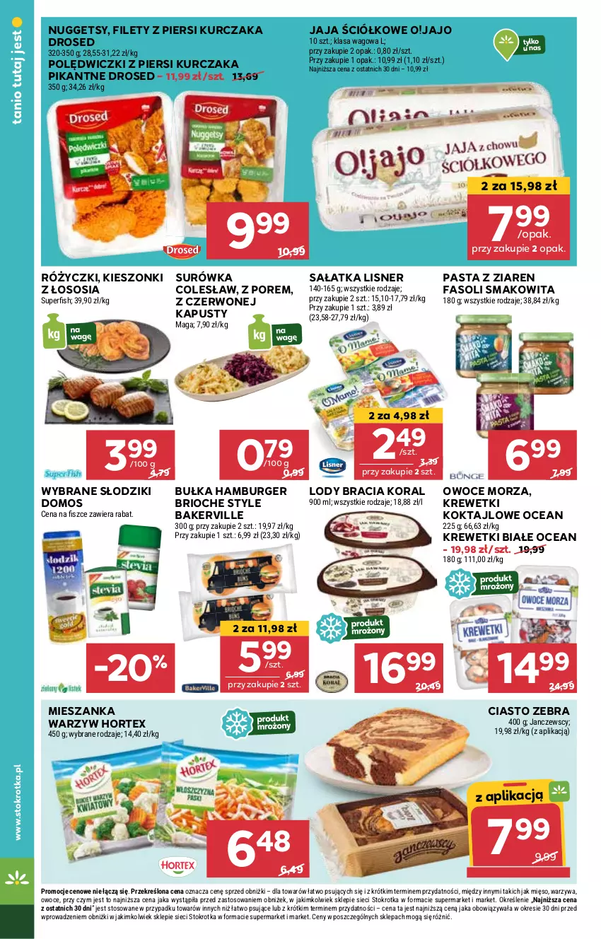 Gazetka promocyjna Stokrotka - Supermarket Opole/Radom - ważna 27.02 do 05.03.2025 - strona 22 - produkty: Bułka, Bułka hamburger, Burger, Fa, Hamburger, Hortex, Jaja, Krewetki, Kurczak, Lisner, Lody, Mięso, Mieszanka warzyw, Owoce, Owoce morza, Por, Sałat, Sałatka, Smakowita, Sos, Surówka, Warzywa