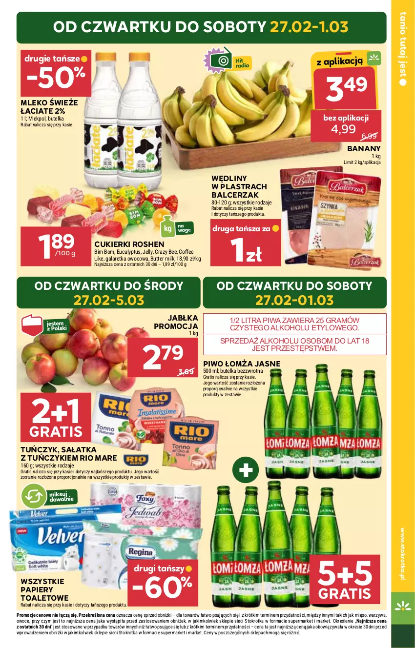 Gazetka promocyjna Stokrotka - Supermarket Opole/Radom - ważna 27.02 do 05.03.2025 - strona 3 - produkty: Banany, Cukier, Cukierki, Gala, Galaretka, Gra, Jabłka, Mięso, Mleko, Owoce, Papier, Piwa, Piwo, Por, Rio Mare, Sałat, Sałatka, Tuńczyk, Warzywa