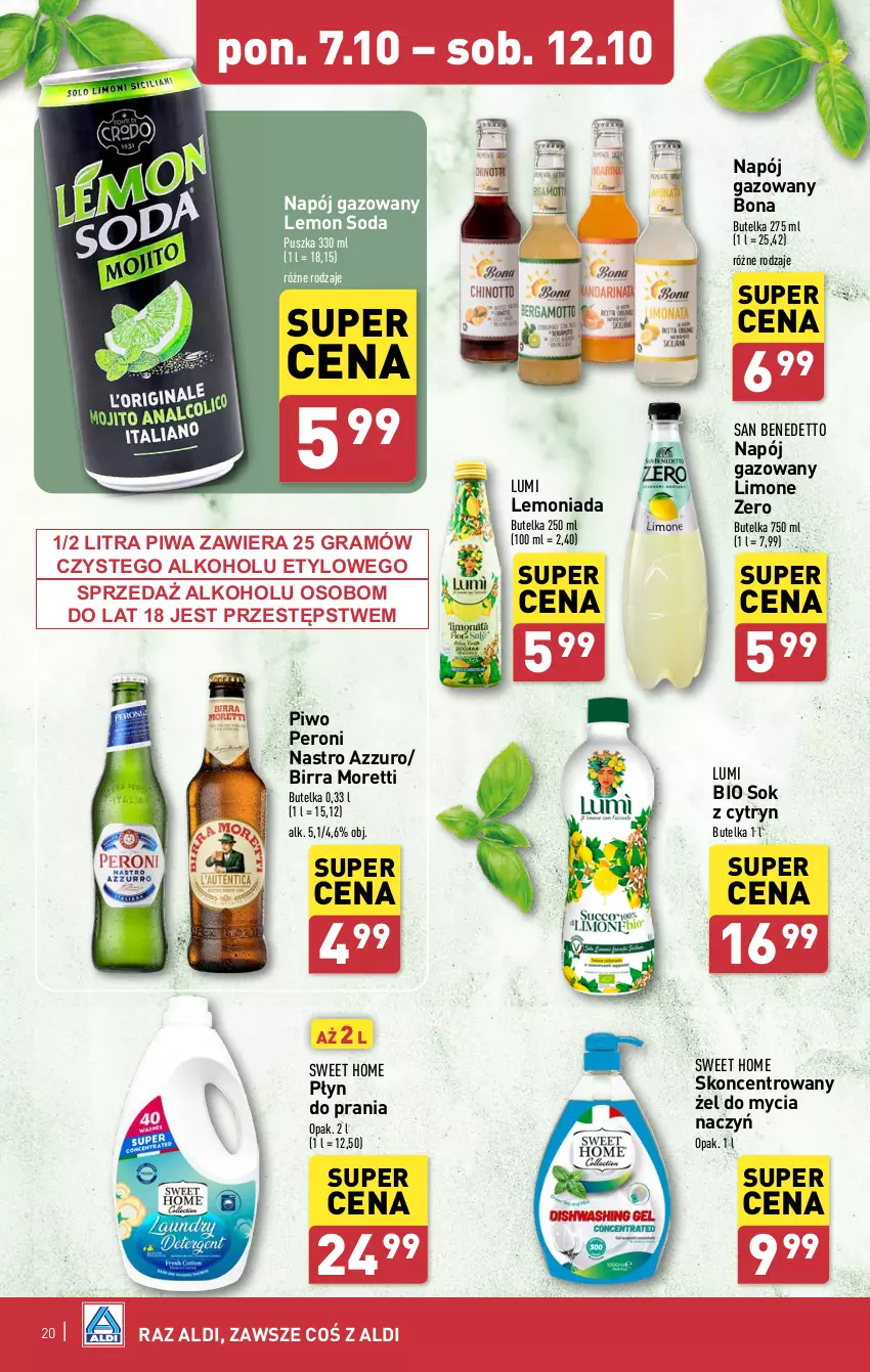 Gazetka promocyjna Aldi - Pełna oferta - ważna 07.10 do 12.10.2024 - strona 20 - produkty: Do mycia naczyń, Gra, Lemoniada, Napój, Napój gazowany, Piwa, Piwo, Płyn do prania, Sok